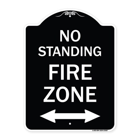Signmission No Standing Fire Zone W/ Bidirectional Arrow Heavy-Gauge Aluminum Sign, 24" x 18", BW-1824-23587 A-DES-BW-1824-23587